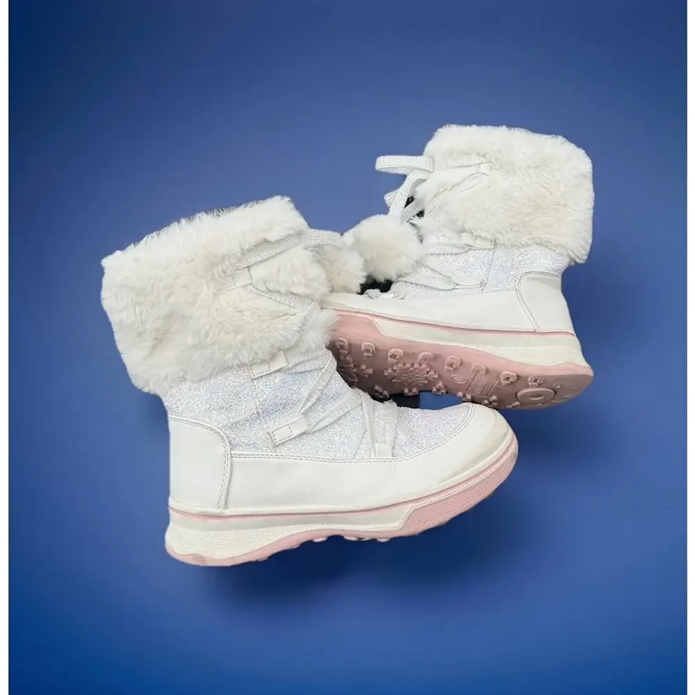 Kelly & Katie Snowy Faux Fur Glitter Winter Boots White Girls Size 1M